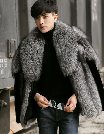 凯撒kaiser新款狐狸毛皮毛一体男外套海宁皮衣皮草进口整貂貂皮大衣