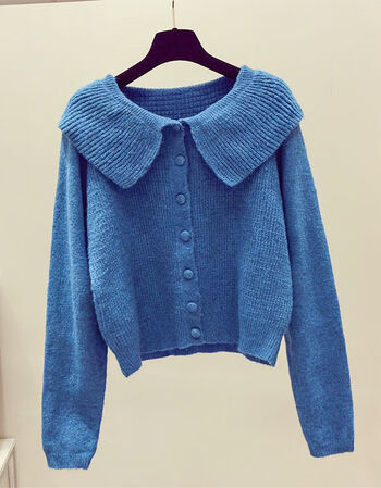 秋冬新款韩版娃娃领针织衫开衫女上衣宽松显瘦时尚百搭毛衣女外套7天