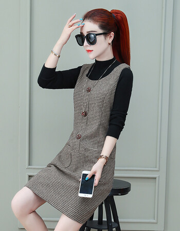 恒源祥毛呢背心裙新款韩版连衣裙无袖女装春季潮女士女式显瘦时尚秋