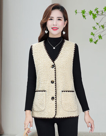 搭背心坎肩外套秋冬季长辈保暖马夹马褂子棉袄子女士女式乐卉米色2xl