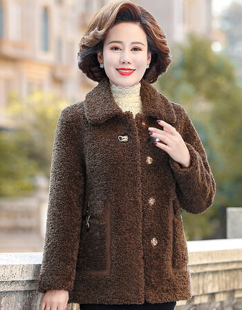 老年人羊羔绒外套女加厚羊羔毛绒秋冬装短款颗粒新款洋气上衣咖啡色xl