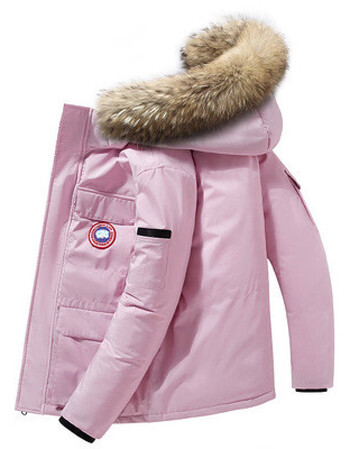 加拿大风大鹅羽绒服加厚男女户外情侣工装服保暖防风大衣粉色m