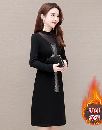 恒源祥阔太太连衣裙女秋冬加绒2021新款40岁50洋气打底裙女士冬季加厚