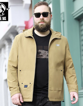 夹克休闲运动纯色外套胖子肥佬大码胖男夹克上衣卡其色3xl170190斤
