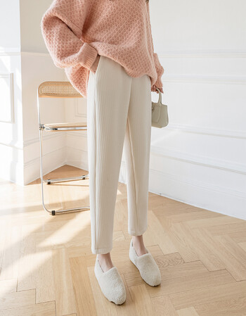 白色灯芯绒女裤加绒加厚雪尼尔秋冬宽松小脚哈伦萝卜裤奶奶裤秋冬季