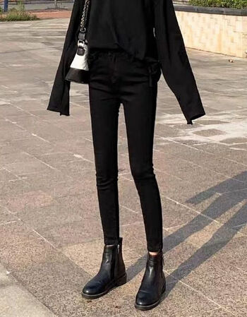 早秋破洞牛仔裤2021春秋紧身小个子黑色八分小脚弹力长裤女士女式加厚