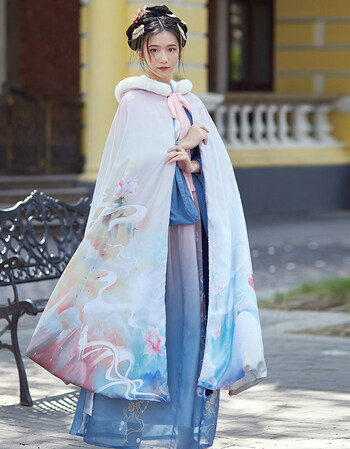 冬季汉服女装连帽斗篷外套女长款加绒加厚保暖中国风成人披风古装披肩