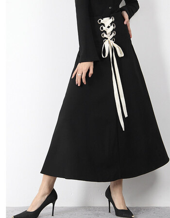 束腰长裙秋冬2021秋冬宫廷复古长裙设计感绑带束腰a字裙女赫本半身裙