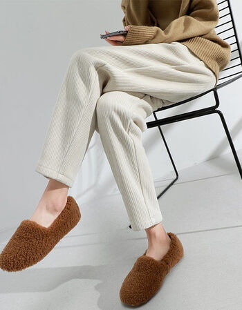 裤子女2021新款秋冬休闲裤高腰宽松显瘦老爹哈伦裤萝卜裤升级加绒杏色