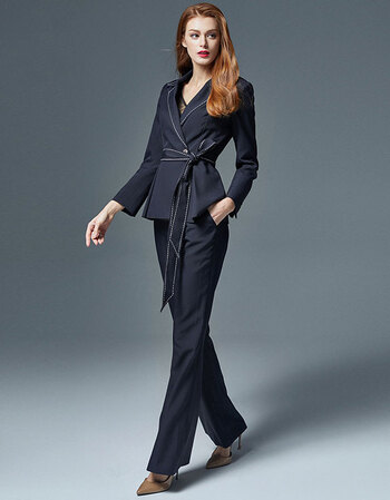 ad时尚黑色西装套裤职业装女通勤白领阔腿裤西装套装2019春季新品