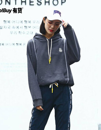 韩火火潮牌印花连帽长袖卫衣 灰色 m