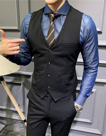 锦狮 西装马甲男士套装韩版修身商务正装马夹背心 mj1880 黑色(单马甲
