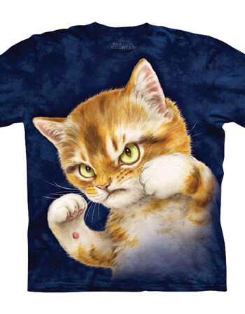 卡通创意可爱猫咪扎染圆领短袖夏季全棉t恤3d萌猫潮 深蓝色拳击猫4147