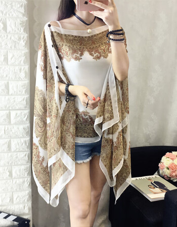 新品雪纺小披肩短外套女夏季短款薄百搭开衫沙滩防晒衣防紫外线披风