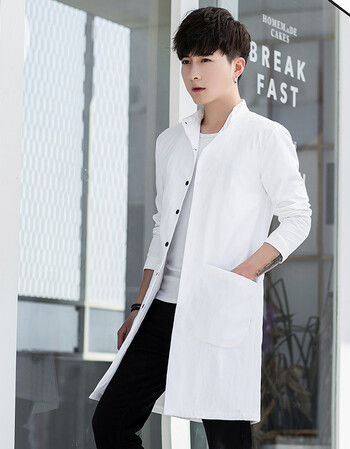 薄款立领时尚中长款风衣韩版修身学生披风男士修身帅气外套男 白色 m