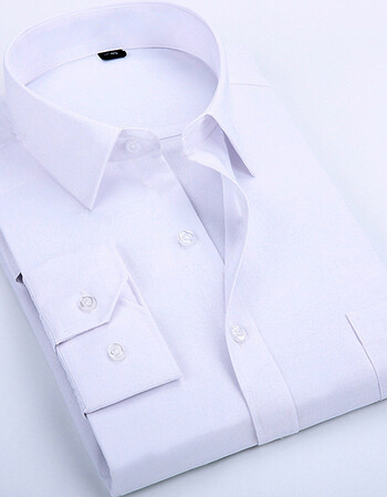 中老年短袖衬衫男春秋长袖的确良面料白夏季爸爸装老年人宽松衬衣