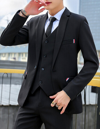 男士三件套青年韩版修身小西装职业正装春季商务新款学生毕业礼服成人
