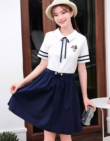 2019夏季新款韩版学院风连衣裙少女高中学生夏装初中生表演服裙子