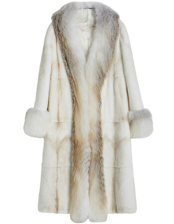 轻奢稀有米十字貂超大狐狸毛领天鹅绒水貂皮草整貂皮大衣女长款外套