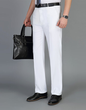 夏季薄款男士西裤宽松直筒免烫中年男裤商务正装服大码西装裤垂料白色