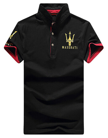 t恤男短袖翻领纯棉修身玛莎拉蒂印花衣服t韩版大码青年男装 黑色1562