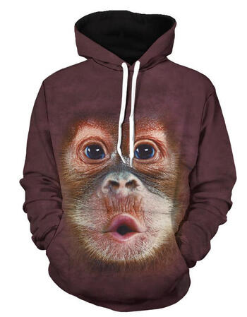 【新品促销】3d嘟嘟猴大码连帽卫衣肥胖外衣动物图案长袖帽衫s5供