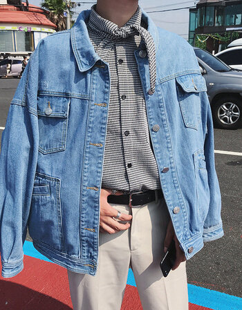 春季新品工装学生港风夹克2019新款牛仔外套男韩版潮流bf宽 浅蓝色 l