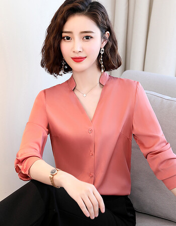 杭州真丝衬衫女长袖纯色衬衣桑蚕丝绸上衣重磅2019春夏新款时尚 豆沙