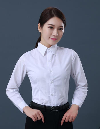 职业长袖白衬衣工作服棉免烫女士衬衫长袖商务修身白衬衫特大码 纯白