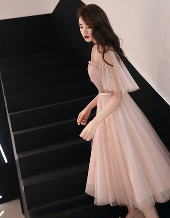 2019新款伴娘服 韩版婚礼姐妹团小礼服裙生日派对年会主持晚礼服 藕粉
