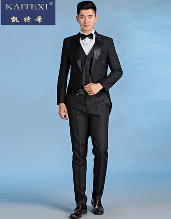 春新款男士指挥服装燕尾服套装表演主持人西装合唱成人演出服 黑色b