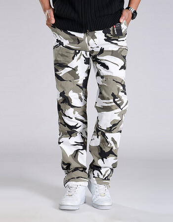 裤男长裤休闲裤宽松外工装裤直筒裤大码2019新款qpl-1 白迷彩601款 s