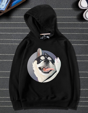 连帽卫衣男 加肥加大码5xl戴帽外套青少年胖子哈士奇潮流男士衣服 黑