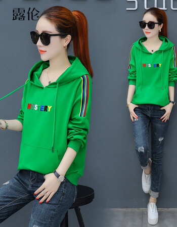 松垮垮卫衣2018新款女韩版薄款长袖bf宽松连帽学生春秋上衣外套 绿色