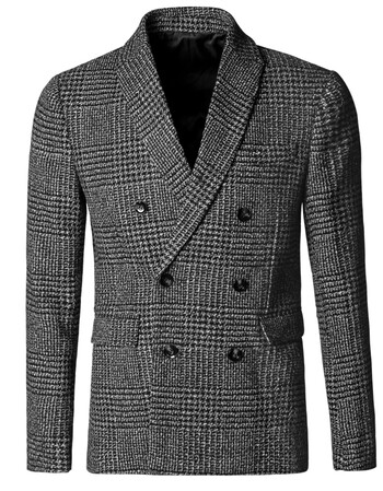 貂品牌2019春装新款灰色格纹西装男装修身呢子西装型男休闲西服 炭灰
