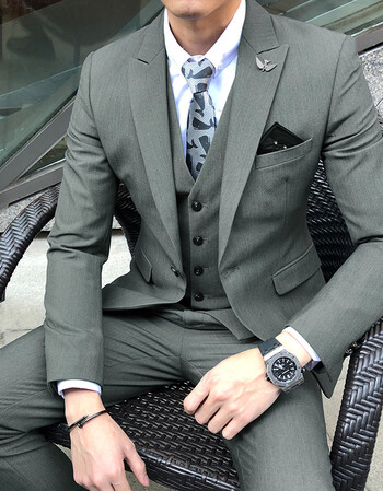 古莱登 2019春季新款韩版休闲正装潮流西装三件套绅士男时尚上班个性