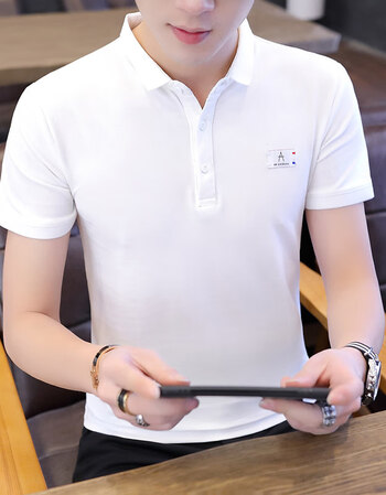 带领t恤男男士衬衫领短袖t恤2019新款韩版潮带领半袖polo衫男夏装上衣