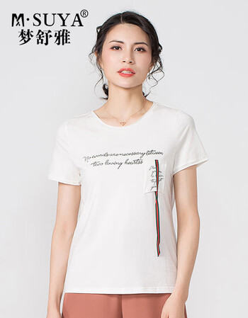 梦舒雅上衣白色短袖t恤女宽松打底2019夏季新款圆领港风显瘦半袖 白色