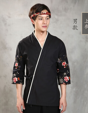 日式和服寿司店料理店厨师和风和服仙鹤腰封款上衣 男款-上衣 m