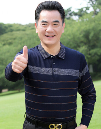 爸爸春装长袖t恤男40-50岁中年人老爸套头针织衫中老年条纹打底衫