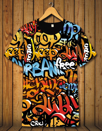 春季必备〗花夏装嘻哈字母欧美风街头涂鸦个性印花短袖t恤大码男士