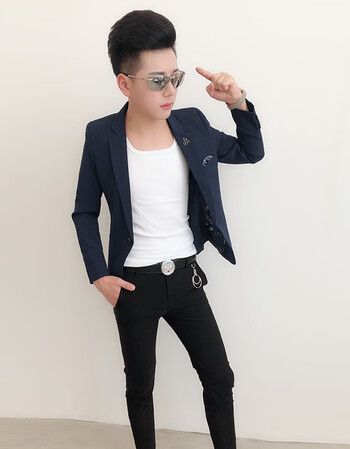 西装男修身2019新款春秋潮流显瘦外套社会小伙西服男 精神 紧身官网