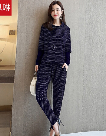 套气质女装春秋棉绸女土套装裙蘑菇街春天衣服女上衣配裤子大脚裤裤群