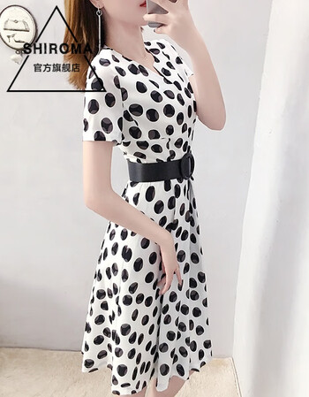 shiroma 设计师潮牌波点雪纺连衣裙2019新款夏季时尚气质v领收腰显瘦