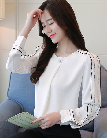 【京东优选】 2019衬衫女气质茉莉白色衬衫女士雪纺衬衣女2019春季
