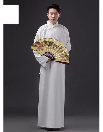 中式长袍民国长衫男先生小品评书相声大褂中国风复古民族服装 白色 l