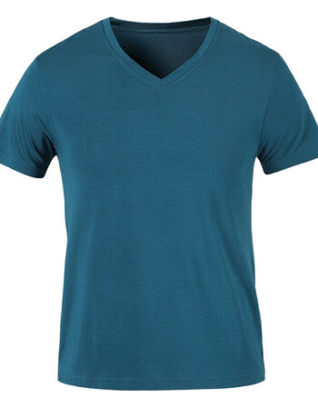 男士短袖t恤 男 v领圆领打底衫半袖男背心夏 圆领湖蓝 185(xxxl)