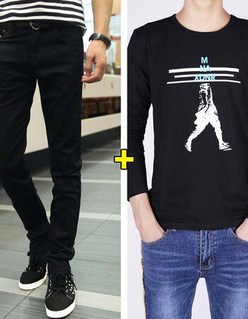 牛仔裤男秋季新款弹力修身男士小脚裤黑休闲筒长裤子男韩版潮流 黑色