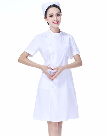 护士服2019夏季短袖粉色女娃娃领套装白大褂长袖学生圆领美容院工作服