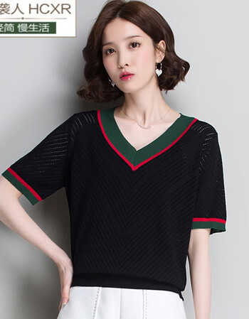 短袖t恤女2019春夏新品韩版宽松半截袖打底t恤女短袖百搭短款夏季v领